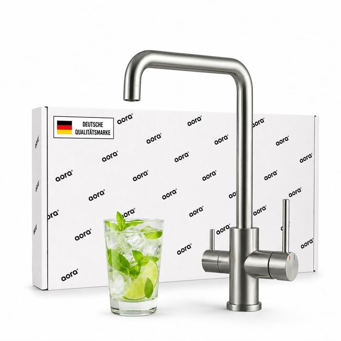 Змішувач кухонний AORA® VANTO INOX з нержавіючої сталі 304 для фільтра води та системи зворотного осмосу, поворотний вилив 360°
