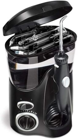 Waterpik Ultra: стаціонарна система для іригації порожнини рота, 6 насадок, 99,9% видалення нальоту, 10 режимів тиску, таймер, чорний