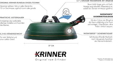 Підставка для ялинки KRINNER PREMIUM L Green з педаллю та тросом, дзвіночком, для ялин висотою до 2,7м, MADE IN GERMANY