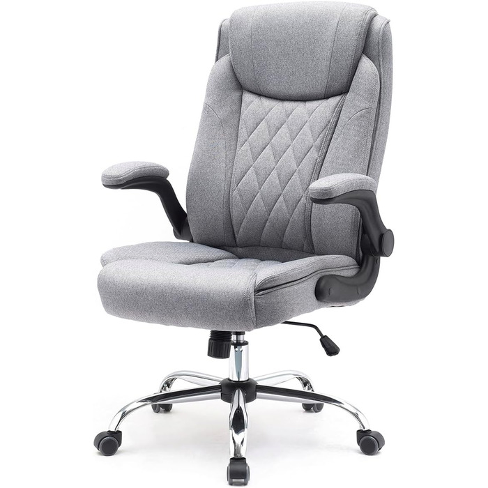 Ергономічне офісне крісло Superkancl COMFORTABLE, до 130 кг, сіре, з високою спинкою та відкидними підлокітниками