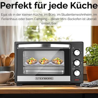 Steinborg Mini Backofen 25л – Електрична міні-піч 3-в-1 для піци та випічки з конвекцією, 1600 Вт, таймер 60 хв, деко для крихт