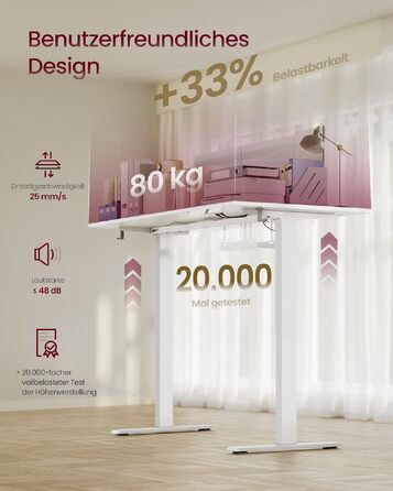 Регульований по висоті письмовий стіл VASAGLE з USB-C портом, 140 x 80 см, колір хмарно-білий