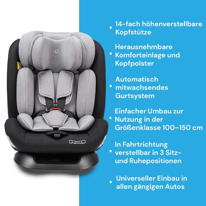 Дитяче автокрісло Booboo Safety London i-Size Reboarder 40-150 см, без Isofix, чорний/сірий