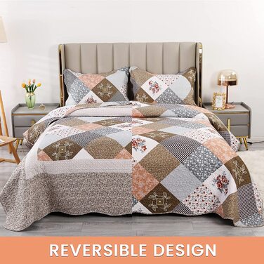 Покривало стьобане Qucover Patchwork 230x250 см для двоспального ліжка, комплект з 2 наволочками 50x70 см, зимовий, поліестер, двосторонній візерунок
