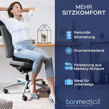 Ортопедична подушка для сидіння з піни Memory Foam – для офісного крісла, авто, інвалідного візка, підвищення сидіння, дорослим. Чорна, 41x41x5 см