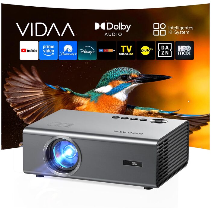 4K Smart проєктор KOGATA з Wi-Fi та Bluetooth: HDR10+, автофокус, 6D Keystone, Dolby Audio. Для дому, саду та стрімінгу (Титан Сірий)