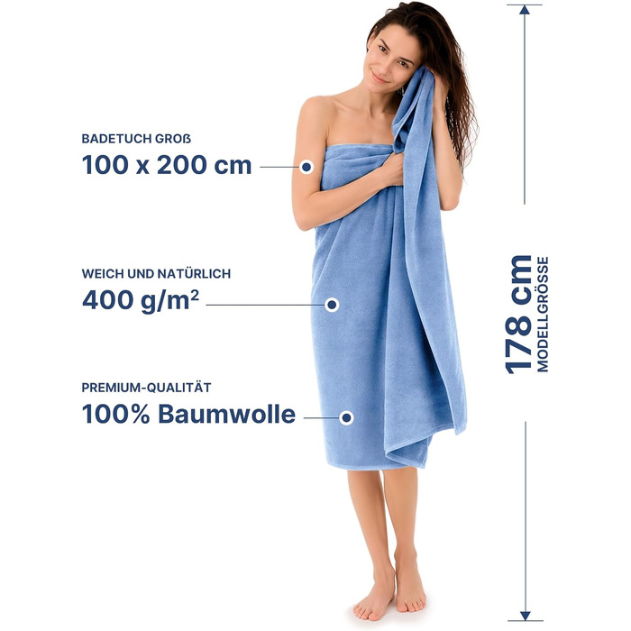 Рушник для сауни та пляжу altego XXL (100 x 200 см), бавовняний великий рушник преміум-якості, синій