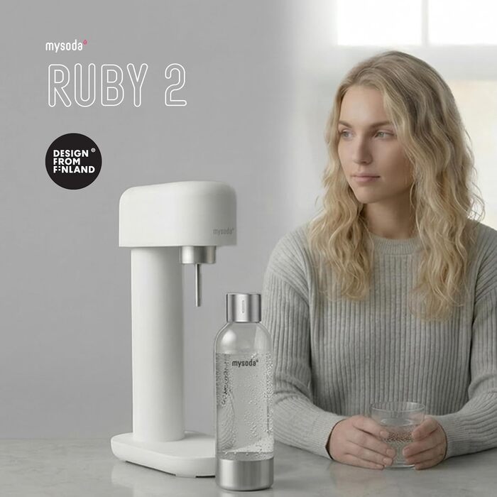 Сифон для газування води Mysoda Ruby 2 з алюмінієвим корпусом та пляшкою 1 л, біло-сріблястий (без циліндра CO2)