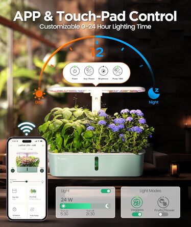 LetPot LPH-Air: Розумний гідропонний сад для вирощування трав, 10 капсул, LED 24W, 4L, WiFi, таймер