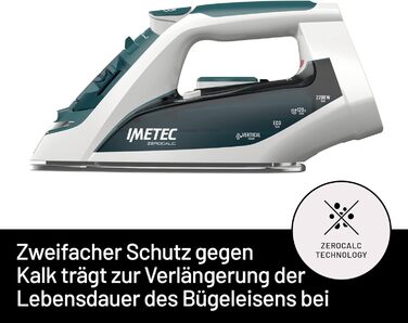 Парова праска Imetec ZeroCalc Z1 2500 з антикальцієвою технологією, багатоступінчастою нержавіючою підошвою, 2200 Вт, паровий удар 120 г/хв, система Calc-Clean