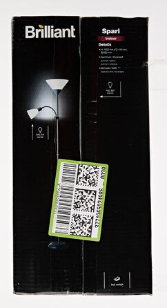 Торшер Brilliant Spari 1,8 м, чорний/білий, для вітальні, LED, з лампою для читання, зручне керування, підходить для будь-якої оселі