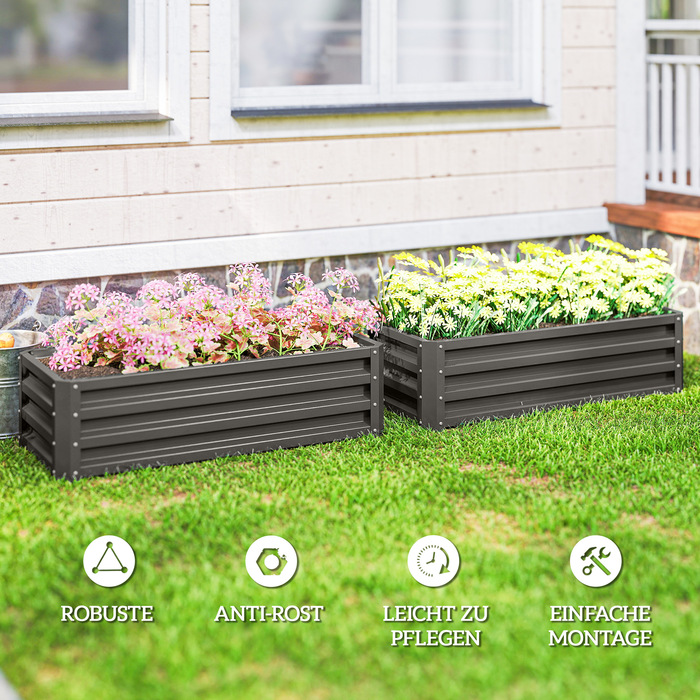 Набір з 2-х металевихRaised Beds (Високих Грядок), Відкритий Дно, Для Саду та Балкону, 110x50x30 см, Темно-сірий