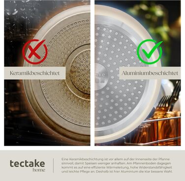 Набір посуду Tectake 16 предметів для індукційних плит з керамічним антипригарним покриттям: каструлі та сковороди зі знімними ручками та скляними кришками