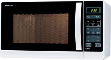 Мікрохвильова піч Sharp R742WW 2-в-1 з грилем, 25 л, 900 Вт, LED-дисплей, 8 програм, захист від дітей, біла
