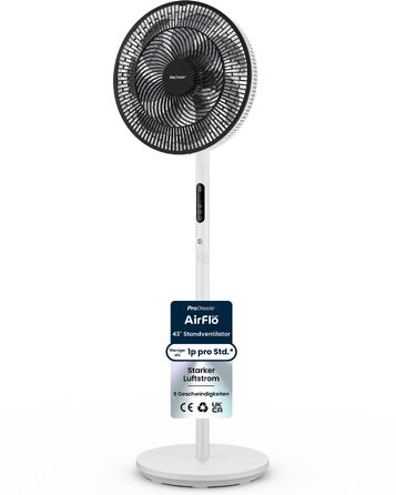 Вентилятор підлоговий Pro Breeze AirFlo Slim: 3 в 1, 70/100/130 см, 9 швидкостей, тихий, з пультом, таймером, для спальні та офісу (білий)