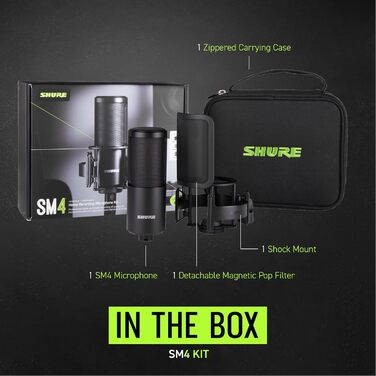 Студійний конденсаторний мікрофон Shure SM4 XLR для вокалу та інструментів, міцний металевий корпус, оптимізований для домашньої студії, готовий до мікшування аудіо