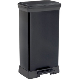Смітник CURVER Deco Bin з педаллю і кришкою, 50 л, чорний металік, прямокутний, плавне закривання, 39x29x72 см