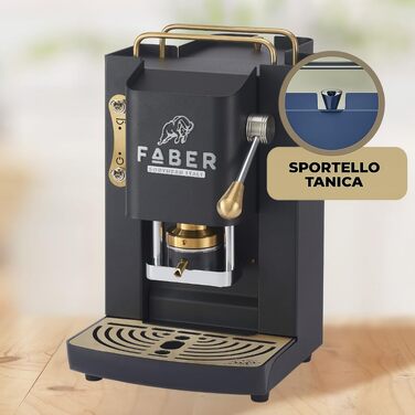 Кавомашина FABER Deluxe 3.0 ESE 44мм, чорна: професійна кавоварка з електроклапаном, скляним резервуаром 1л та латунним пресом для кавових таблеток