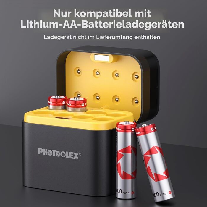 Акумулятори PHOTOOLEX AA Li-ion 1.5V 3600mWh, комплект 8 шт. з кейсом для зберігання, висока ємність