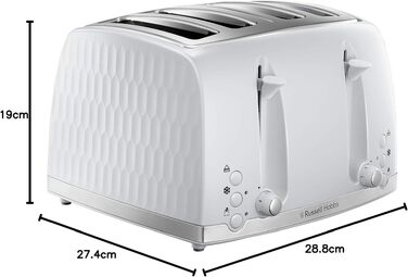 Тостер Russell Hobbs 26071 на 4 тости, білий – з широкими слотами та підйомом тостів
