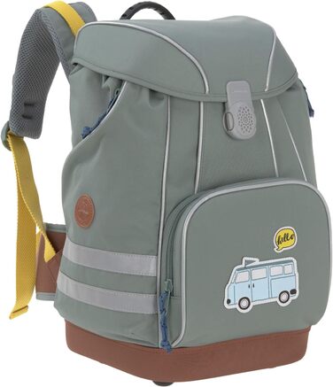 Дитячий шкільний рюкзак LÄSSIG Adventure Bus зелений, набір 6в1: спортивна сумка, пенал, футляр для олівців, мішок для взуття, нагрудна сумка, для дітей від 6 років