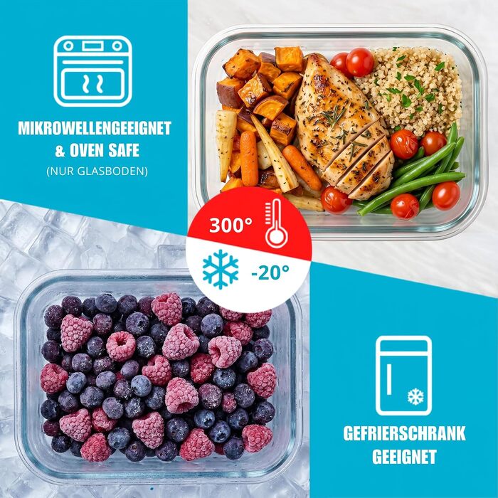 Набір скляних контейнерів для їжі Igluu Meal Prep (10 шт) — 370 мл та 1050 мл, герметичні ланч-бокси для зберігання продуктів