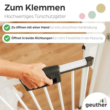Захисний бар'єр на двері Geuther Easylock Plus для сходів, дерев'яно-металевий, без свердління, двосторонній, сірий-натуральний (120,5-128,5 см)