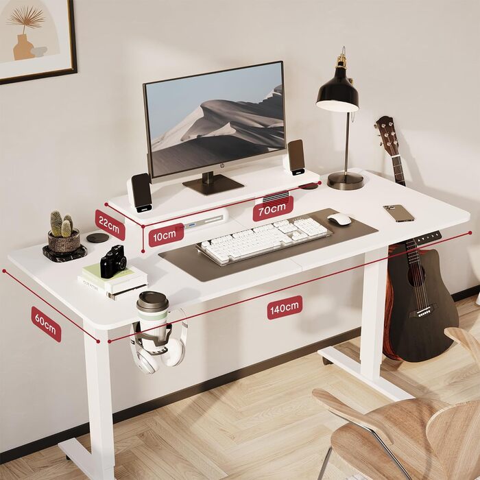 Електричний регульований стіл SANODESK 120x60 см з підставкою для монітора, гачком і колесами, ергономічний комп'ютерний стіл з 2-секційним телескопічним механізмом