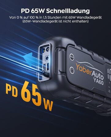 Бустер для автомобіля YaberAuto 8000A, пусковий пристрій Powerbank 26800mAh, 65W USB-C PD, для бензинових та дизельних двигунів до 12.0л, з ліхтарем 600 Лм