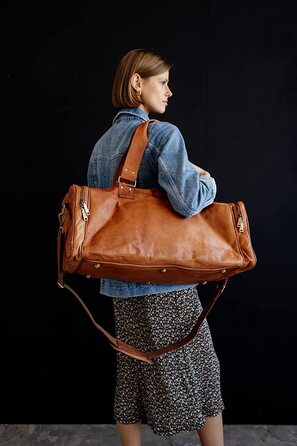 Шкіряна дорожня сумка Berliner Bags Oslo, 45л, коричнева, з 2 зовнішніми кишенями, для чоловіків і жінок
