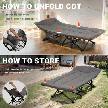 Розкладне польове ліжко OVERMONT з матрацом для кемпінгу та відпочинку, 190x70x40 см, витримує до 250 кг, тканина Оксфорд, з кишенею та сумкою для транспортування (Сірий)