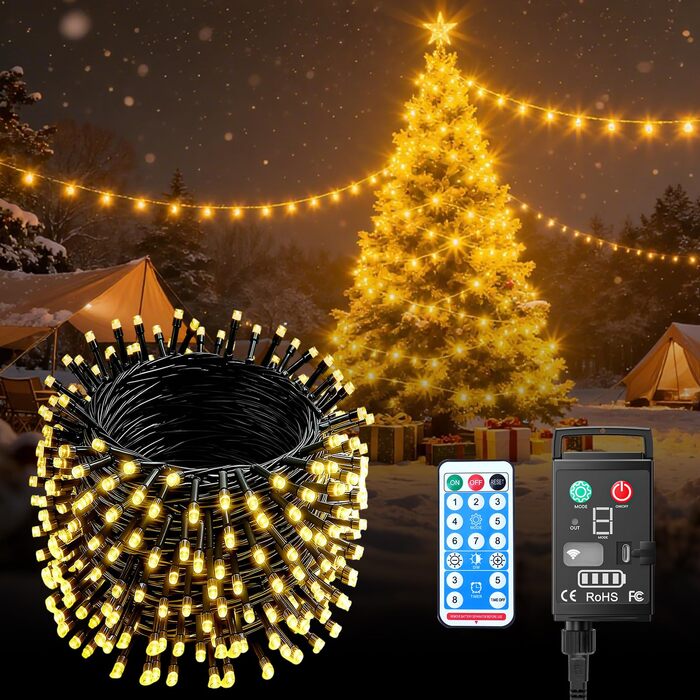 Світлодіодна гірлянда Kinamy для вулиці на батарейках, 20м, 100 LED, акумулятор 3600mAh, перезарядна