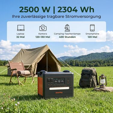 Портативна зарядна станція SolarPlay Q2402M 2304Вт·год LiFePO4, генератор на сонячній енергії 2500Вт (пік 5000Вт), 2 AC-виходи по 2500Вт для кемпінгу, автодому та резервного живлення