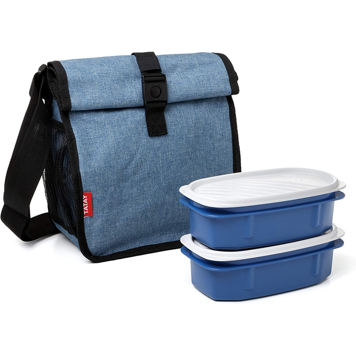 Термосумка TATAY Urban Food Casual Roll & Go 4,2 л з 2 контейнерами 0,5 л BPA Free, денім синя, для обіду, 22x11x22,5 см