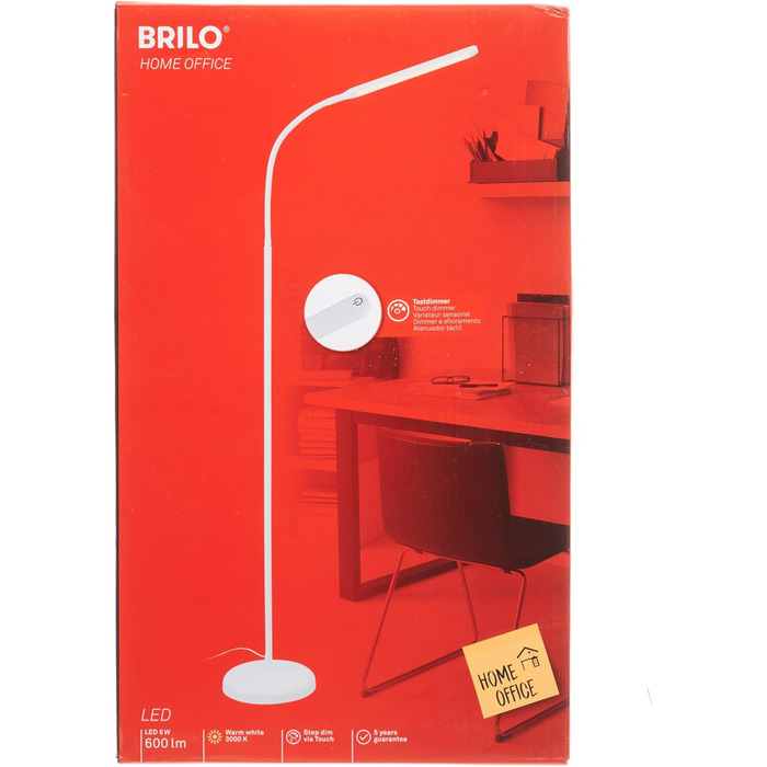 BRILONER – LED торшер з диммером для вітальні, поворотна лампа для читання, сенсорне керування, непряме освітлення, білий колір