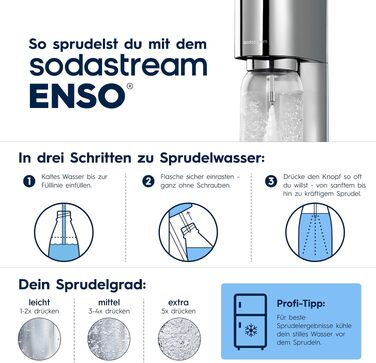 Сифон для газування води SodaStream ENSO з пляшкою 1л та циліндром CO2, сріблястий
