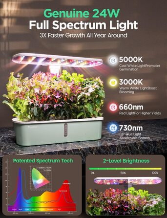LetPot LPH-Air: Розумний гідропонний сад для вирощування трав, 10 капсул, LED 24W, 4L, WiFi, таймер