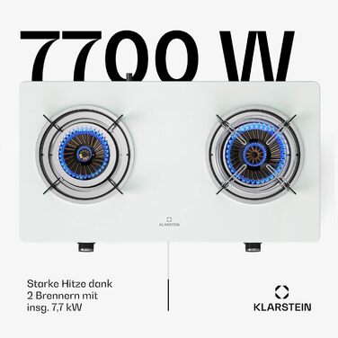 Газова плитка Klarstein 2-конфоркова, 7.7kW, для дому та кемпінгу, нержавіюча сталь, для автодому, портативна