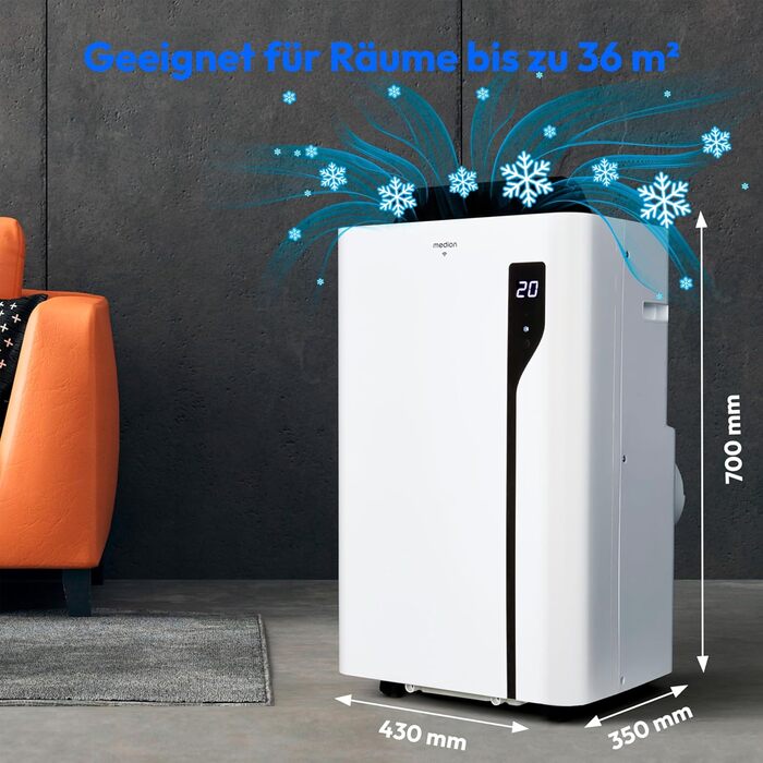 Мобільний кондиціонер MEDION P901 12000 BTU з пультом та Wi-Fi, 3-в-1 (охолодження, осушення, вентиляція), для приміщень до 32 м², білий