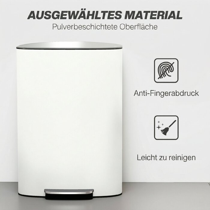 Кухонне сміттєве відро на 50 л з педаллю, функцією фіксації кришки у відкритому положенні та плавним закриванням (Soft-Close), колір кремовий білий