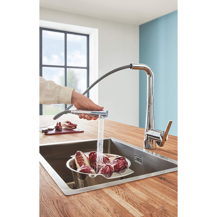 Змішувач кухонний GROHE Zedra з висувним душем, 3 режими, 360° поворотний, економія води, хром (32294002)