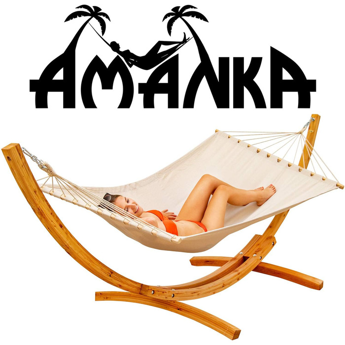 Гамак AMANKA XXL з підставкою 325 см – Міцний дерев'яний каркас для гамака бежевого кольору на двох осіб – Комфортний набір для саду, тераси або балкону