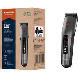 Машинка для стрижки волосся та бороди GRUNDIG ProClub MC 8030 з сенсором BeardCare, титановими лезами, 2 насадками, довгий час роботи, для вологого та сухого використання, темно-матовий хром/червоний