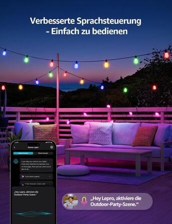 Lepro LED гірлянда для зовнішнього використання 30м, RGB+тепле біле світло, Wi-Fi, керування через додаток, сумісна з Alexa/Google, IP65, AI-дизайнер світла, 30 LED, без пульта