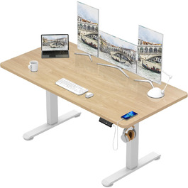 Електричний стіл-трансформер TRIUMPHKEY 140x70 см з USB, 3 пам'яті, антиколізійний, для комп'ютера, клен+білий