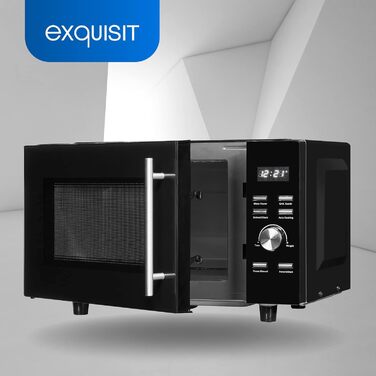 Мікрохвильова піч Exquisit MW8023-F-240DIG, 23 л, 750 Вт, гриль 1000 Вт, чорна, 5 режимів, flatbed