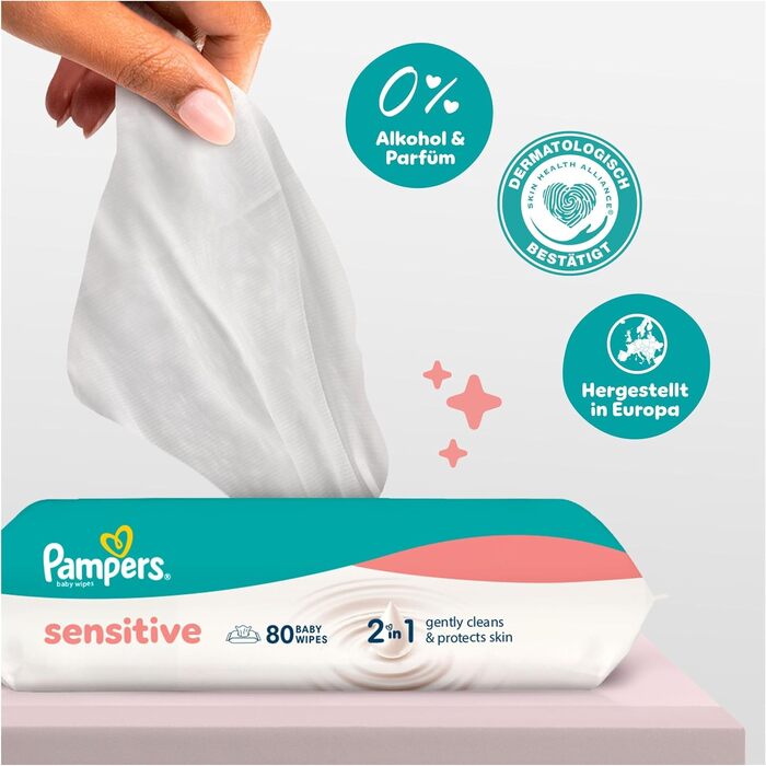 Вологі серветки для дітей Pampers Sensitive, 12 пачок по 80 шт (загалом 960 шт)