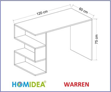 Комп'ютерний стіл Homidea Warren з полицею, біло-чорний, письмовий стіл для офісу та дому