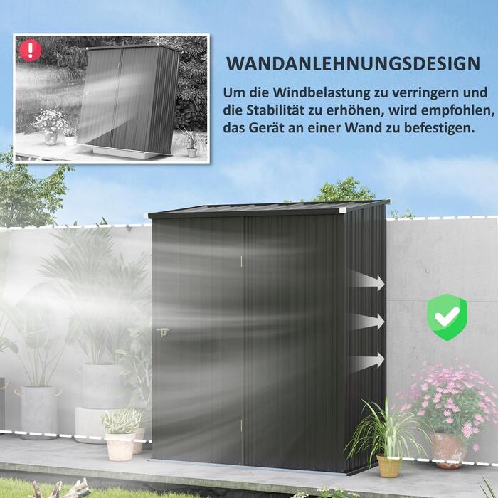 Outsunny Garden Shed 1,34 м² Садова шафа, що закривається, з моноскатним дахом з оцинкованої сталі, 161,5x94,5x196 см, чорний