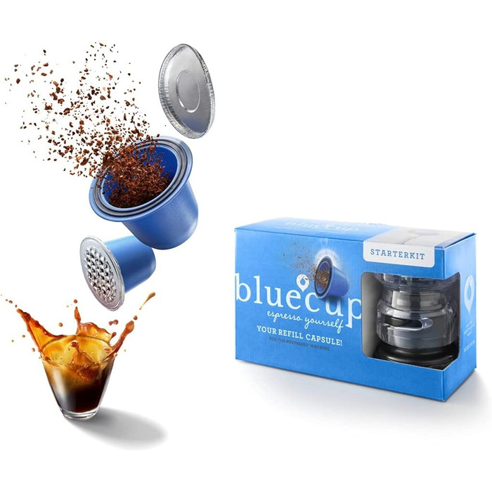 Bluecup багаторазові капсули для Nespresso Original Line, стартовий набір (2 капсули, 100 кришечок)
